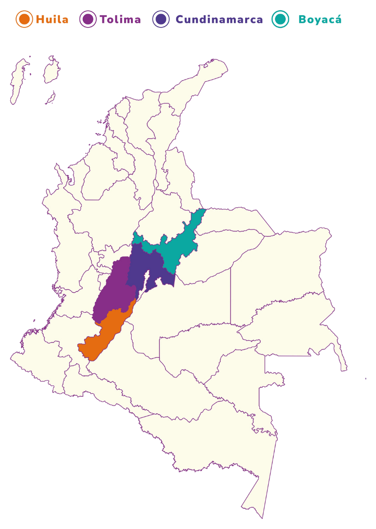 Mapa de los departamentos del proyecto